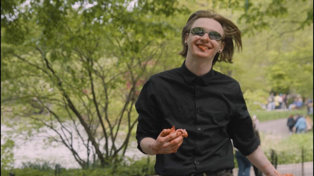 Bomby skips down a Central Park path